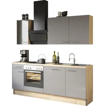 Kuchyňská linka Kuchyňský blok Optifit Jonte984 210 cm barva čela antracit lesklá barva korpusu divoký dub v nesmontovaném stavu