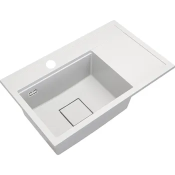 Granitový dřez Gamma Quadro 8151, 1-komorový granitový dřez 800x500x220 mm, bílá, GMA-ZLE000183