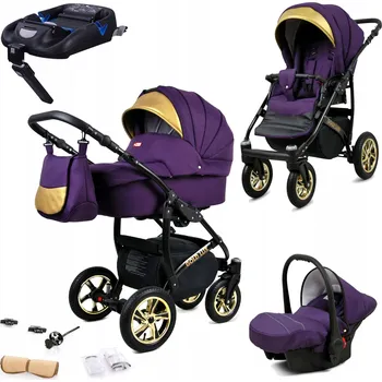 Kočárek Dětský kočárek 4v1 BabyLux Gold Lux - sportovní kočárek, hluboká korba, autosedačka, základna ISOFIX