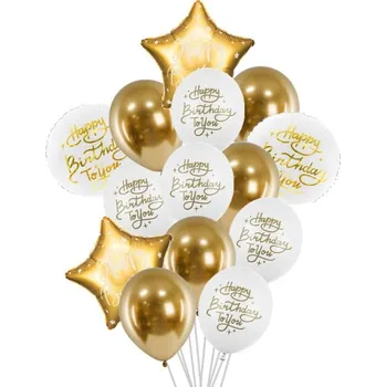 Balónek Balonkový buket Happy Birthday, Zlatý - 14 ks