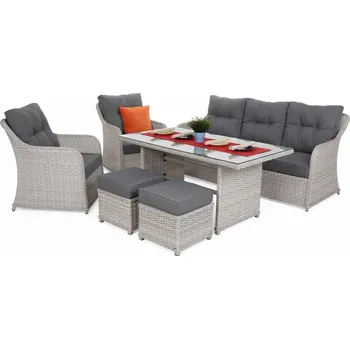 Zahradní sestava Zahradní sedací souprava 6 ks umělý ratan / látka / sklo