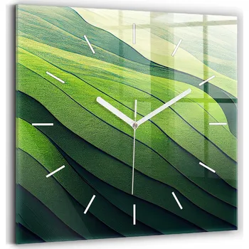Hodiny Skleněné hodiny s potiskem Tiché Klasické Nástěnné Abstrakce zelená pole