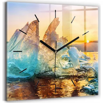 Hodiny Skleněné nástěnné hodiny Dekorativní Hora ledu a východ slunce 30x30