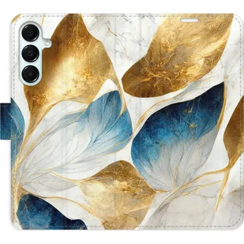 Pouzdro na mobilní telefon Flipové pouzdro iSaprio - GoldBlue Leaves - Samsung Galaxy A16 5G