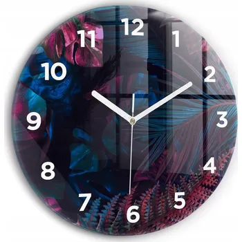 Hodiny Minimalistické Skleněné Nástěnné Hodiny s Grafikou Exotické Květiny fi30 cm