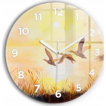 Hodiny Nástěnné hodiny Jeřábi při západu slunce kulatý bílé ručičky průměr 60 cm