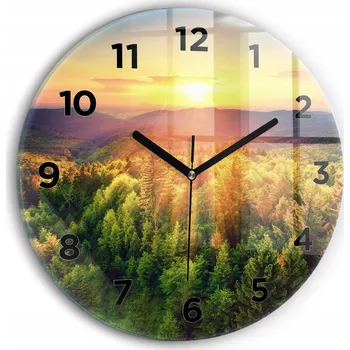 Hodiny Ozdobné nástěnné hodiny s krásnou grafikou Západ slunce nad kopci fi 30 cm