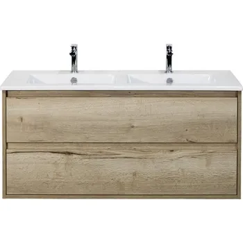Koupelnový nábytek Koupelnový nábytkový set Porto 120 cm s keramickým dvojitým umyvadlem dub přírodní 84719227