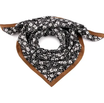 Šátek Šátek květy 65x65 cm - 3 černá hnědá
