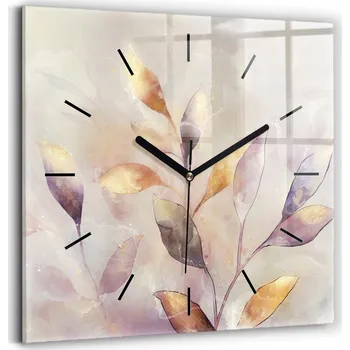 Hodiny Skleněné hodiny s tichým mechanismem Loft Nástěnné Abstraktní boho listy 30x30