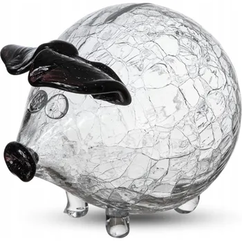 Pokladnička Skleněné prasátko pokladnička jako dárek, trezor krakelované, černé uši, DÁREK XS