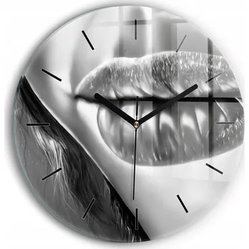 Hodiny Moderní skleněné nástěnné hodiny s potiskem Ženské rty kulatý průměr 30 cm