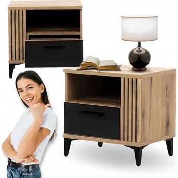 Noční stolek Noční Stolek Loft se zásuvkou 50 cm Dub Evoke Černý Do ložnice DYNAMO