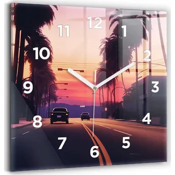 Hodiny Skleněné Hodiny s potiskem Tichý Mechanismus Loft Nástěnné Západ slunce v LA