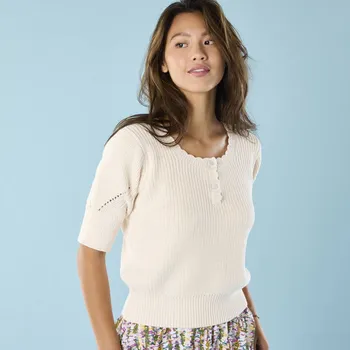 Dámská halenka Blancheporte Úpletová halenka s rukávy k loktům, pro menší postavu režná 52