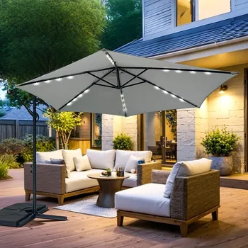 Stínicí technika Velký polohovatelný slunečník AVENBERG SUNNY LED 300, průměr 3M, šedá