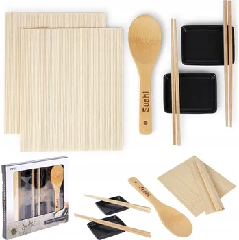 Příbor Sada NA SUSHI servírovací misky hůlky podložky lžíce bambusová dárková