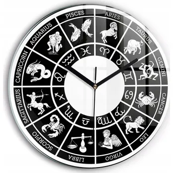 Hodiny Skleněné nástěnné hodiny do moderního interiéru se znamením zvěrokruhu, průměr 30 cm