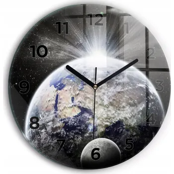 Hodiny Moderní skleněné nástěnné hodiny s potiskem Země Měsíc Slunce průměr 30 cm