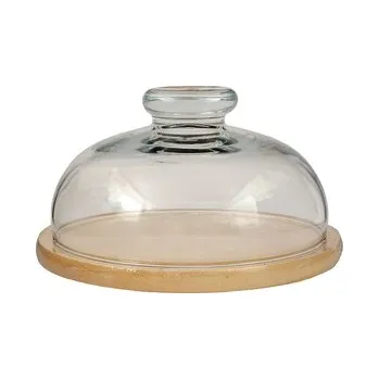 Poklop na sýr 22cm sklo s dřevěnou deskou