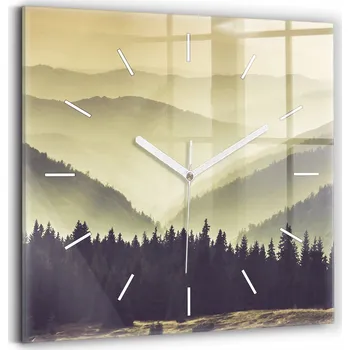 Hodiny Čtvercové Skleněné Nástěnné Hodiny Do Kanceláře Mlhavé horské svahy 30x30 cm