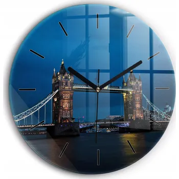 Hodiny Tiché skleněné nástěnné hodiny Tower Bridge Londýn v noci kulatý průměr 60 cm