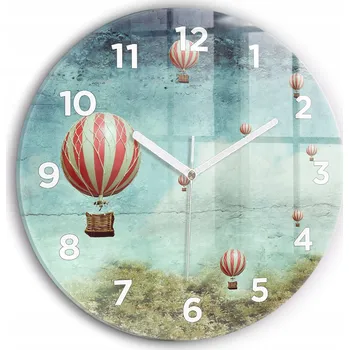 Hodiny Čtvercové Skleněné Nástěnné Hodiny do Kanceláře s Motivem Malované Balónky fi30 cm
