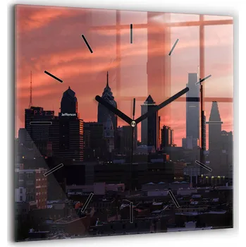 Hodiny Skleněné nástěnné hodiny Tiché ručičky Kuchyně Panorama města Philadelphia