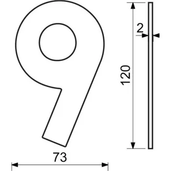 Domovní číslo Nerezové číslo RN.120L.9.N v plochém „2D“ provedení, nerez