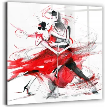 Hodiny Čtvercové skleněné nástěnné hodiny do kanceláře s motivem Tančící pár 30x30 cm