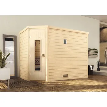 Sauna Bio sauna z masivního dřeva Weka Turku vel.3 vč. 7,5kW bio kamen s digitálním ovládáním a dřevěnými dveřmi a tepelně izolačním sklem