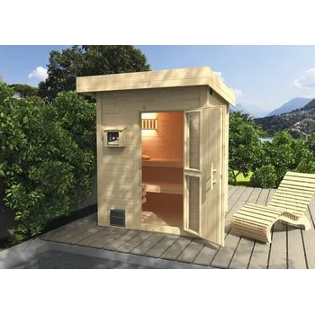 Venkovní sauna Weka Naantali vč. 9kW kamen a vnějšího ovládání s dřevěnými dveřmi s tepelně izolačním sklem
