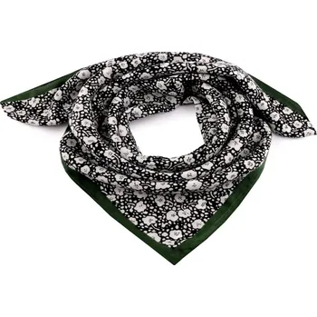 Šátek květy 65x65 cm - 1 černá zelená