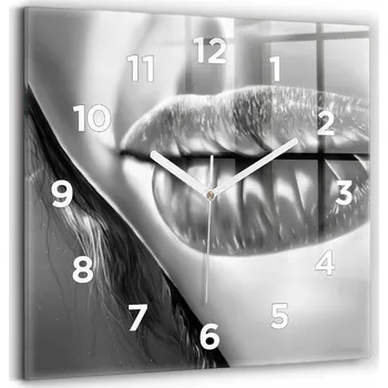 Hodiny Čtvercové Skleněné Nástěnné Hodiny do Kanceláře s Motivem Ženských Úst 30x30 cm