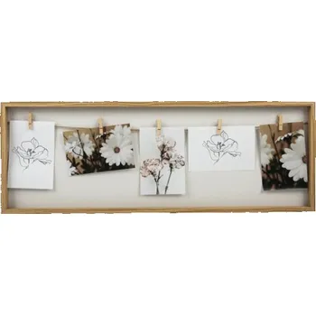 Rám na obraz Multirámeček pro 5 fotek Natur s dřevěnými kolíčky 70x25 cm