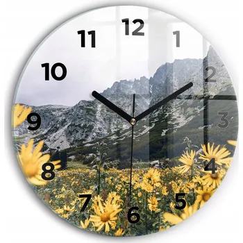 Hodiny Ozdobné nástěnné hodiny s krásnou grafikou Louka květy v horách kulatý průměr 30 cm