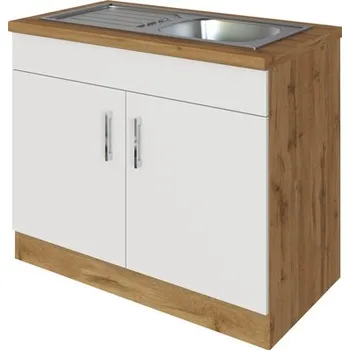 Kuchyňská skříňka s dřezem Held Möbel Sorrento 100 x 60 x 86 cm bílá matný dub světlý matný