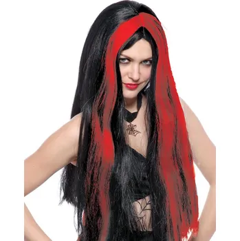 Karnevalová paruka Černá paruka s červenými pramínky