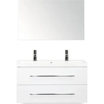Koupelnový nábytek Koupelnový nábytkový set Straight 100 cm s umyvadlem 2 otvory na kohouty a zrcadlem bílá vysoce lesklá