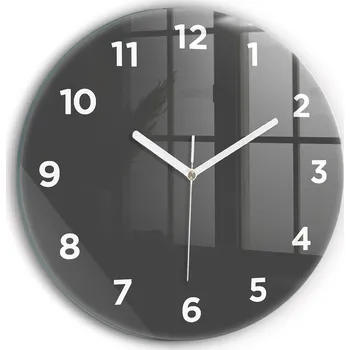 Hodiny Moderní skleněné foto hodiny na zeď tichý mechanismus Tmavý mramor průměr 30 cm