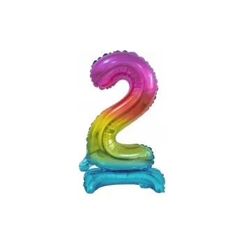 Balónek Fóliový balónek stojící číslice 2 duhový 38 cm