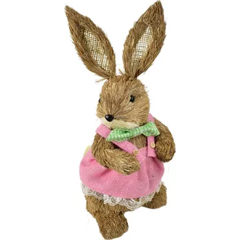 Velikonoční dekorace Slámová zaječice v růžových šatech 39 cm