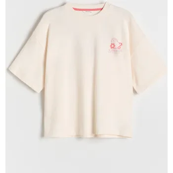 Dětská móda Reserved - Bavlněné tričko Pusheen - krémová - 958EK-01X - 958EK-01X-U13