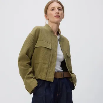 Dámský kabát Reserved - Bavlněná bomber bunda - zelená - ZR691-87X - ZR691-87X-XS