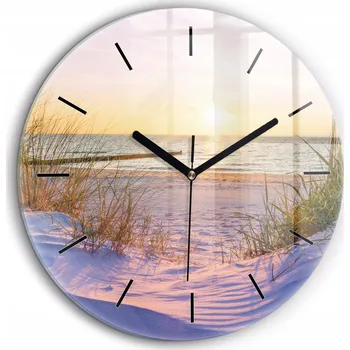 Hodiny Skleněné foto hodiny na zeď Polské Moře Slunečné černé ručičky průměr 60 cm