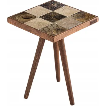 Konferenční stolek Kávový stolek z travertinu, čtvercový, dřevěný rám, 32x32 cm Blue Cape