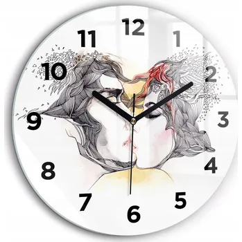 Hodiny Skleněné nástěnné hodiny do kanceláře s motivem Kresba milostný polibek průměr 60 cm