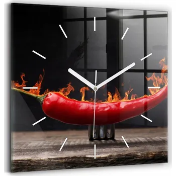 Hodiny Velké nástěnné hodiny z tvrzeného skla s grafikou - Tiché - Paprička pepperoni