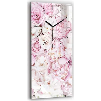 Hodiny Minimalistické skleněné nástěnné hodiny s dekorativním motivem květin 30x60 cm