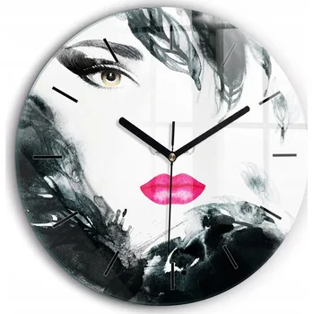 Hodiny Tiché nástěnné hodiny Portrét ženy červené rty černé ručičky průměr 60 cm